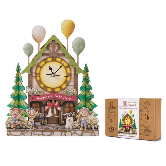 Balloon House 3D Wooden Puzzle Clock, DIY Craft Kit