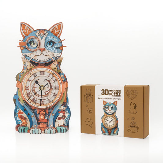 Cat Detective 3D Wooden Puzzle Clock, DIY Craft Kit