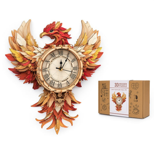Elegant Phoenix 3D Wooden Puzzle Clock, DIY Craft Kit