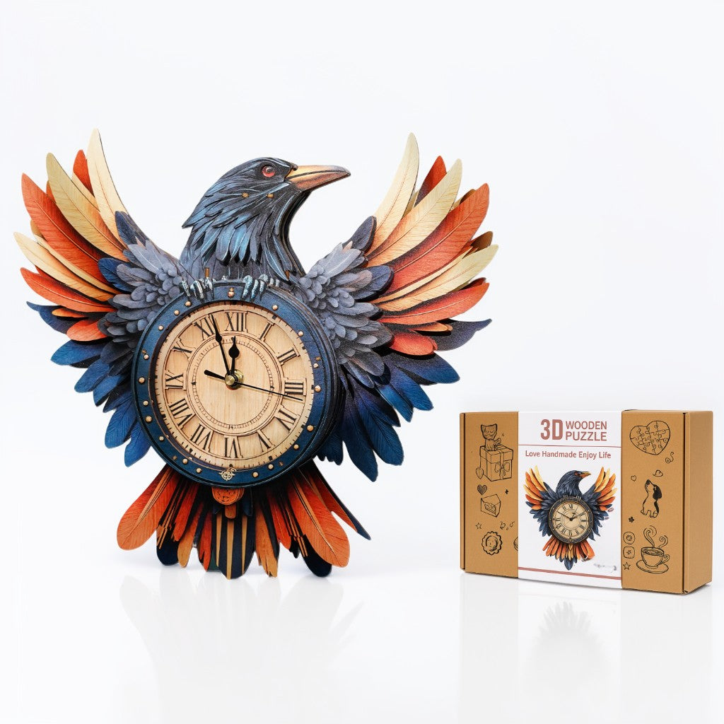 Raven DIY 3D Wooden Puzzle Clock, DIY Craft Kit