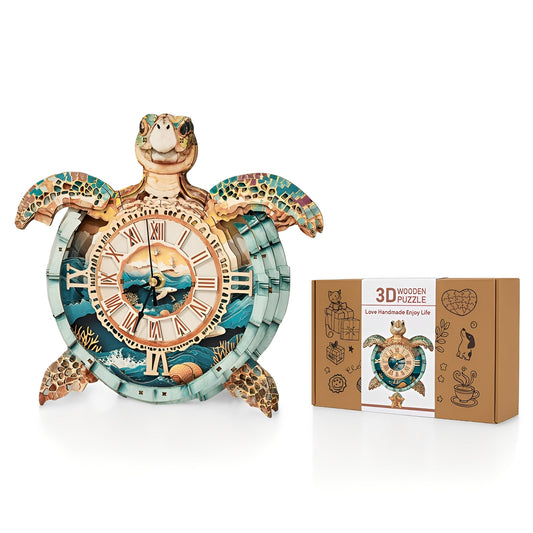 Sea Turtle 3D Wooden Puzzle Clock, DIY Craft Kit