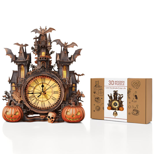Spooky Castle 3D Wooden Puzzle Clock, DIY Craft Kit
