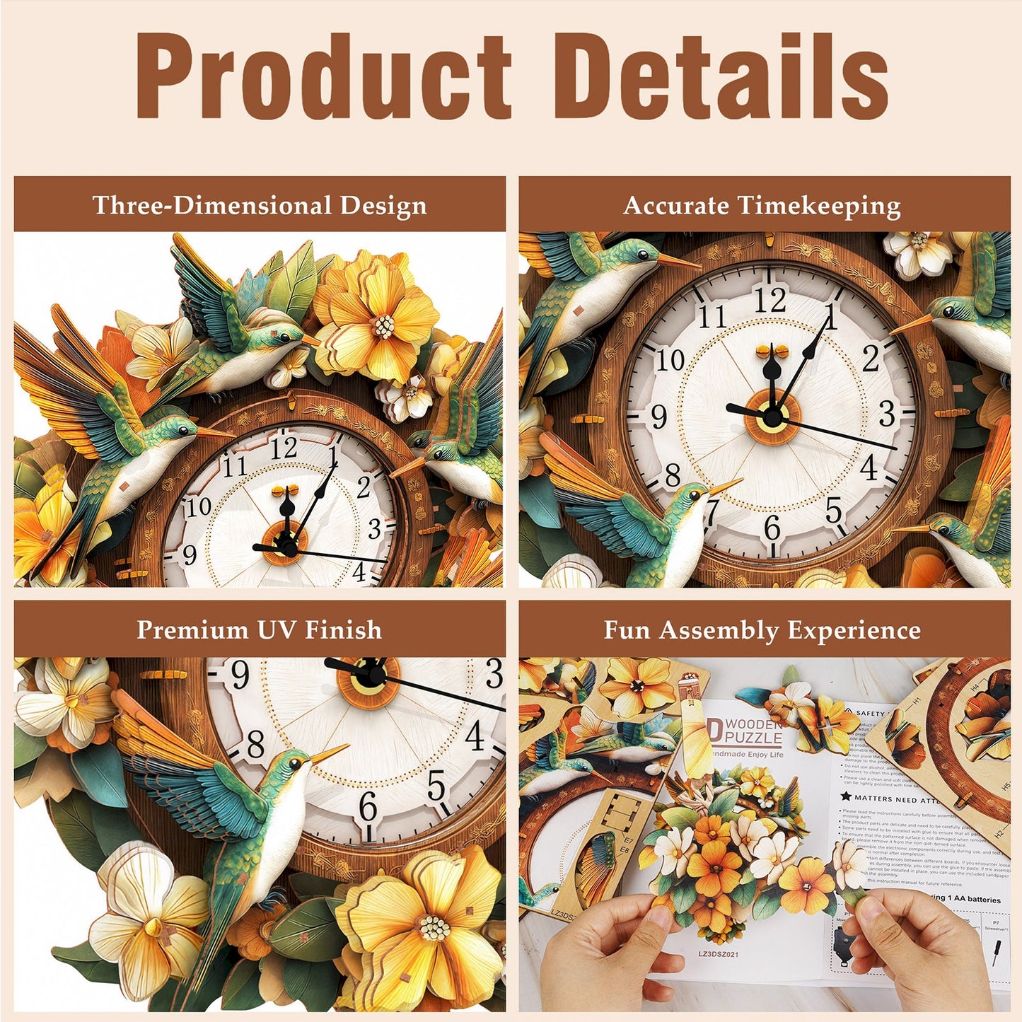 Garden Wingbeats 3D Wooden Puzzle Clock, DIY Craft Kit