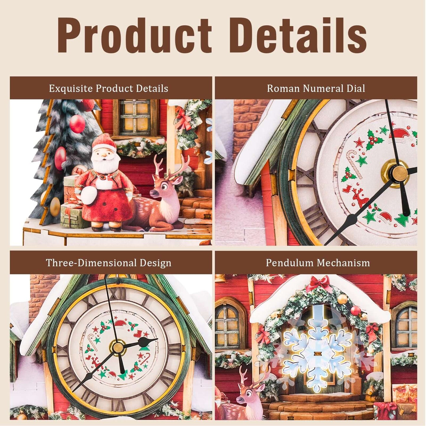 Warm Christmas 3D Wooden Puzzle Clock, DIY Craft Kit