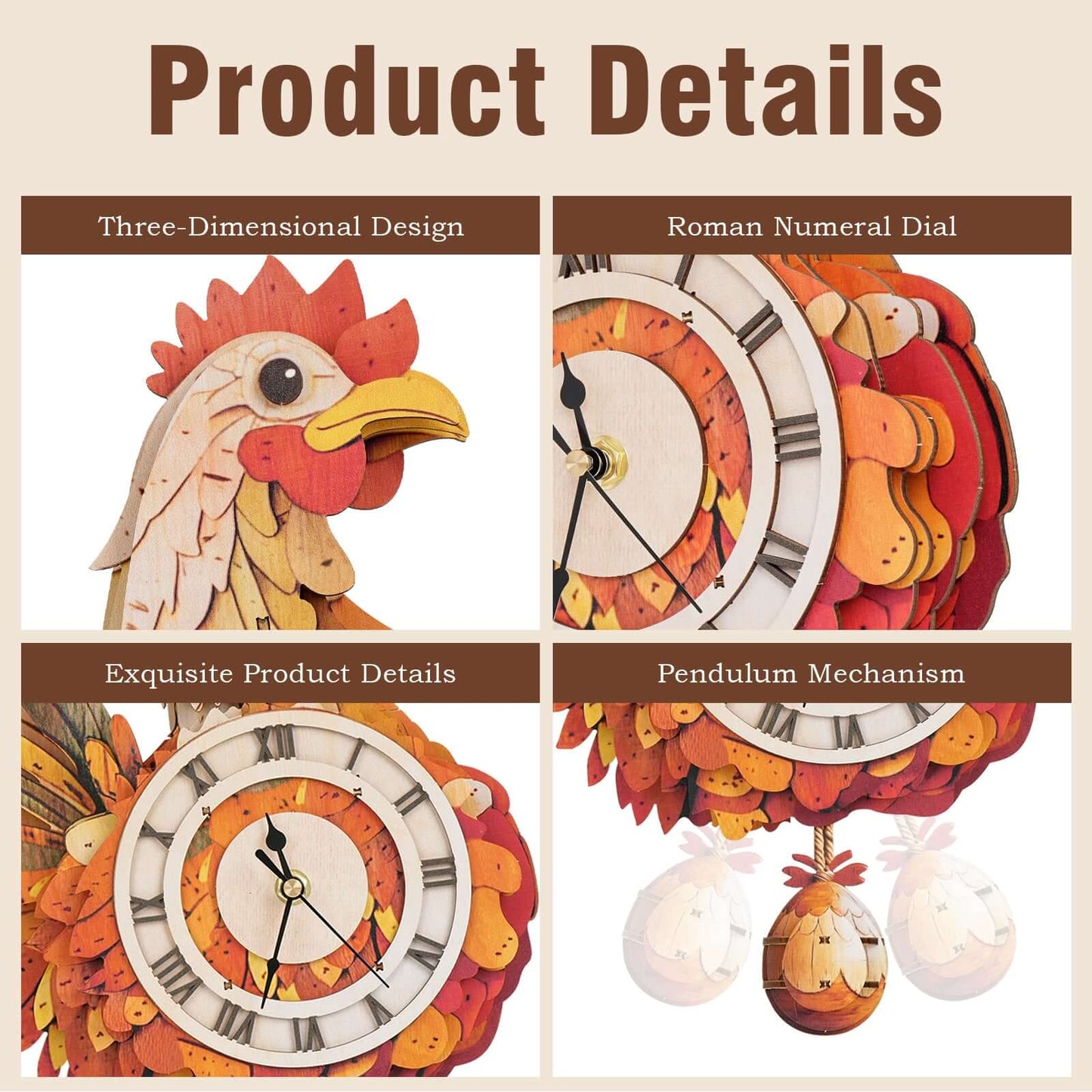 Cluck & Tick Hen 3D Wooden Puzzle Clock, DIY Craft Kit