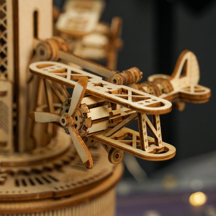 Airplane Control Tower Mechanical Music Box 3D Wooden Puzzle
