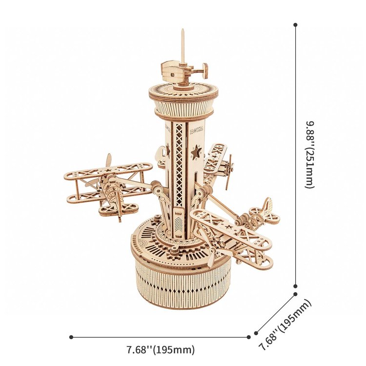 Airplane Control Tower Mechanical Music Box 3D Wooden Puzzle