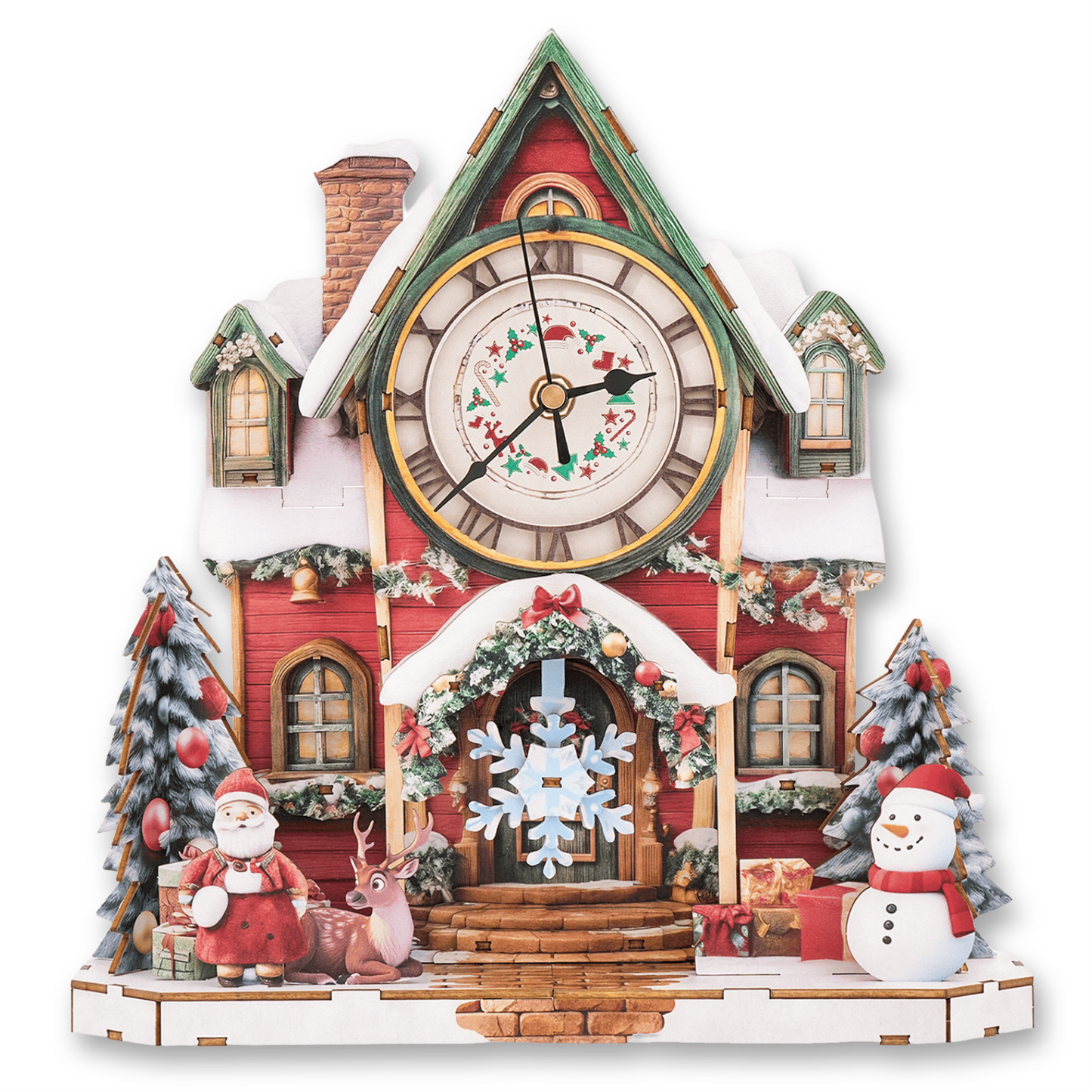 Warm Christmas 3D Wooden Puzzle Clock, DIY Craft Kit