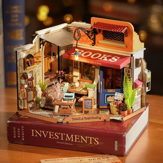 Corner Bookstore DIY Miniature House Kit - DIYRICLE