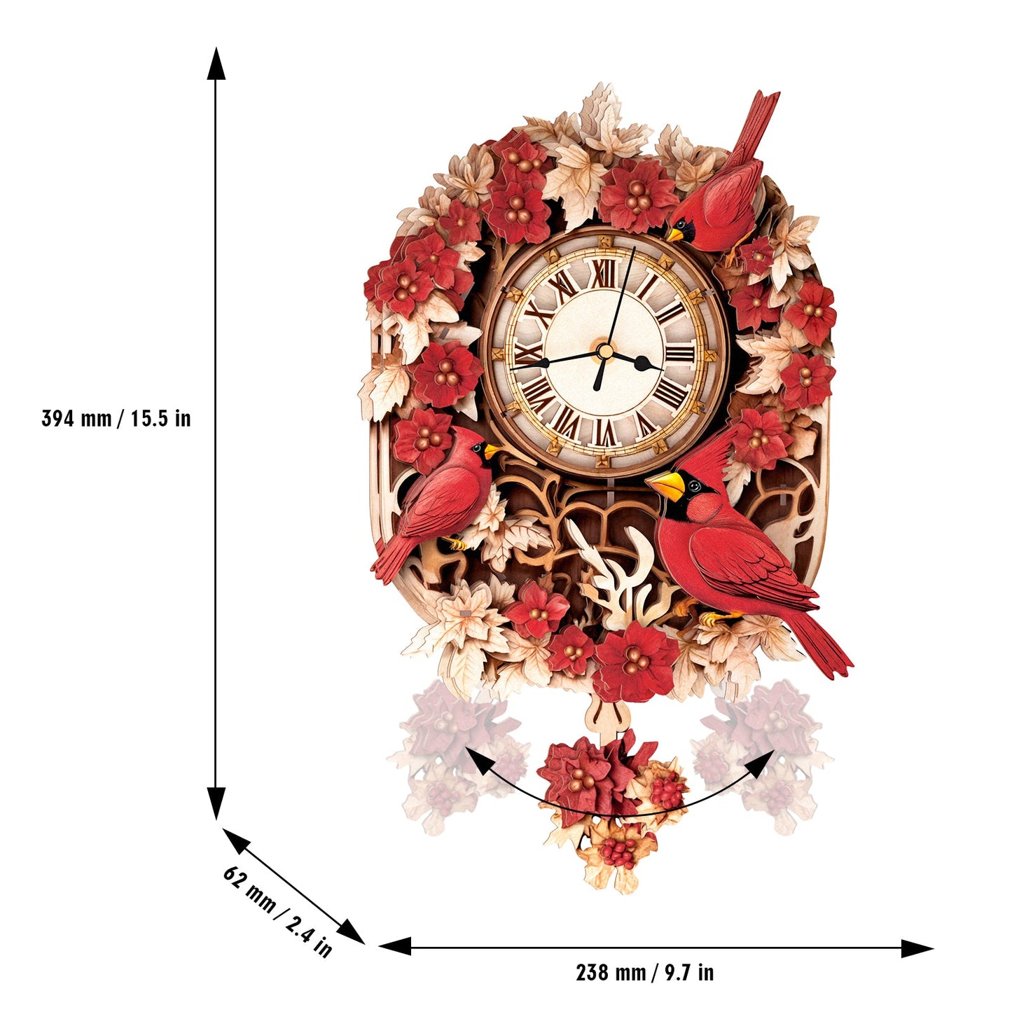 Cardinal Bird 3D Wooden Puzzle Clock, DIY Craft Kit