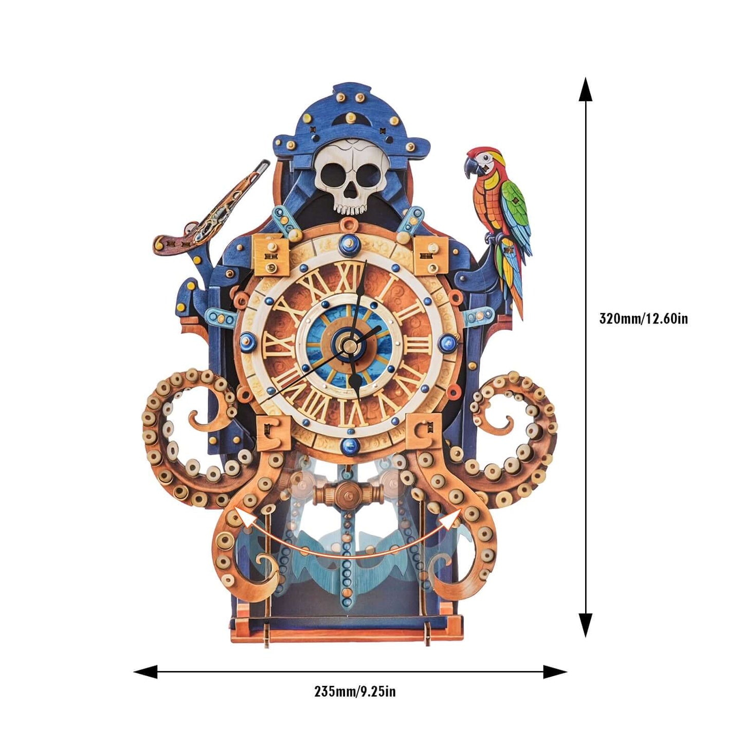 Skull Captain's Phantom Voyage 3D Wooden Puzzle Clock, DIY Craft Kit