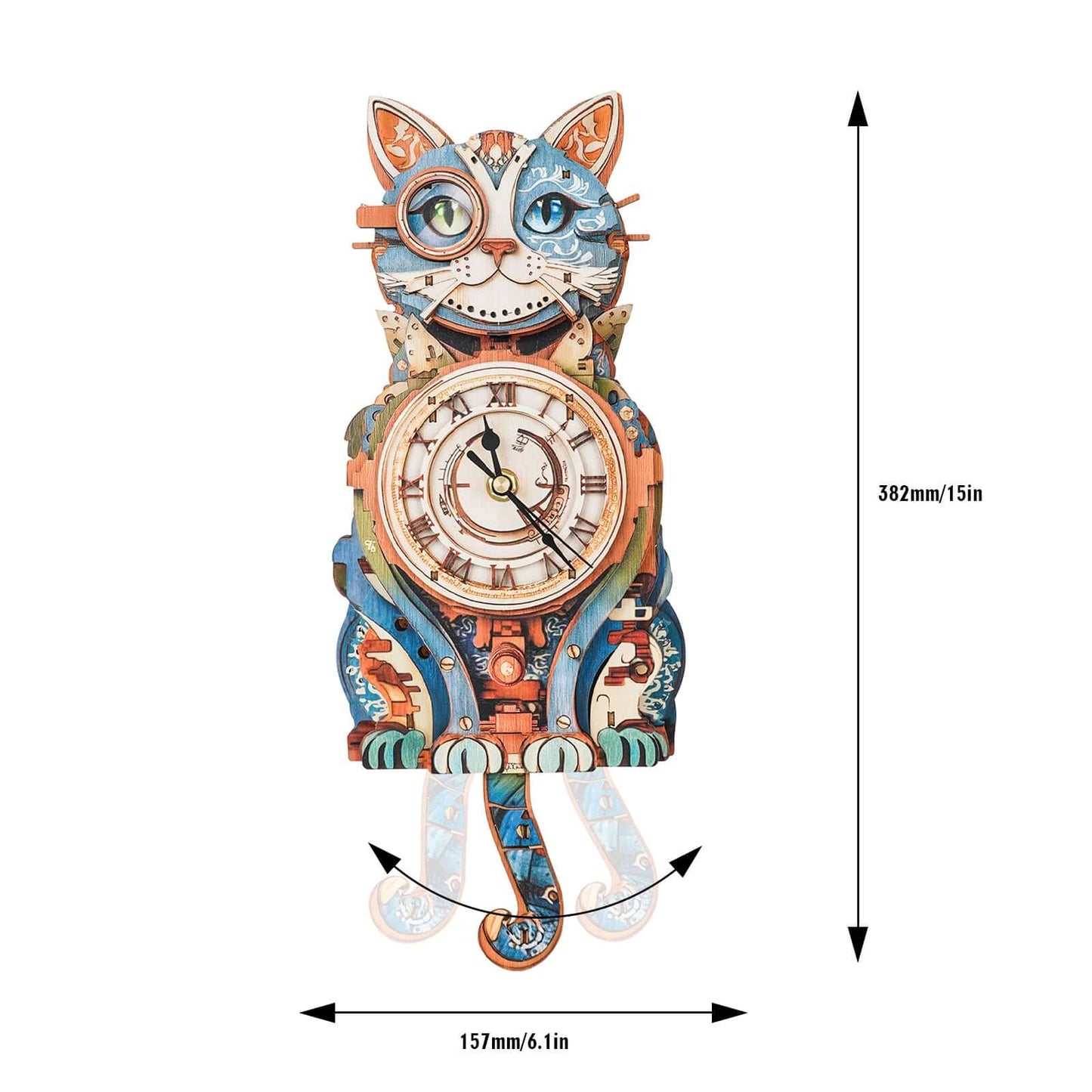 Cat Detective 3D Wooden Puzzle Clock, DIY Craft Kit
