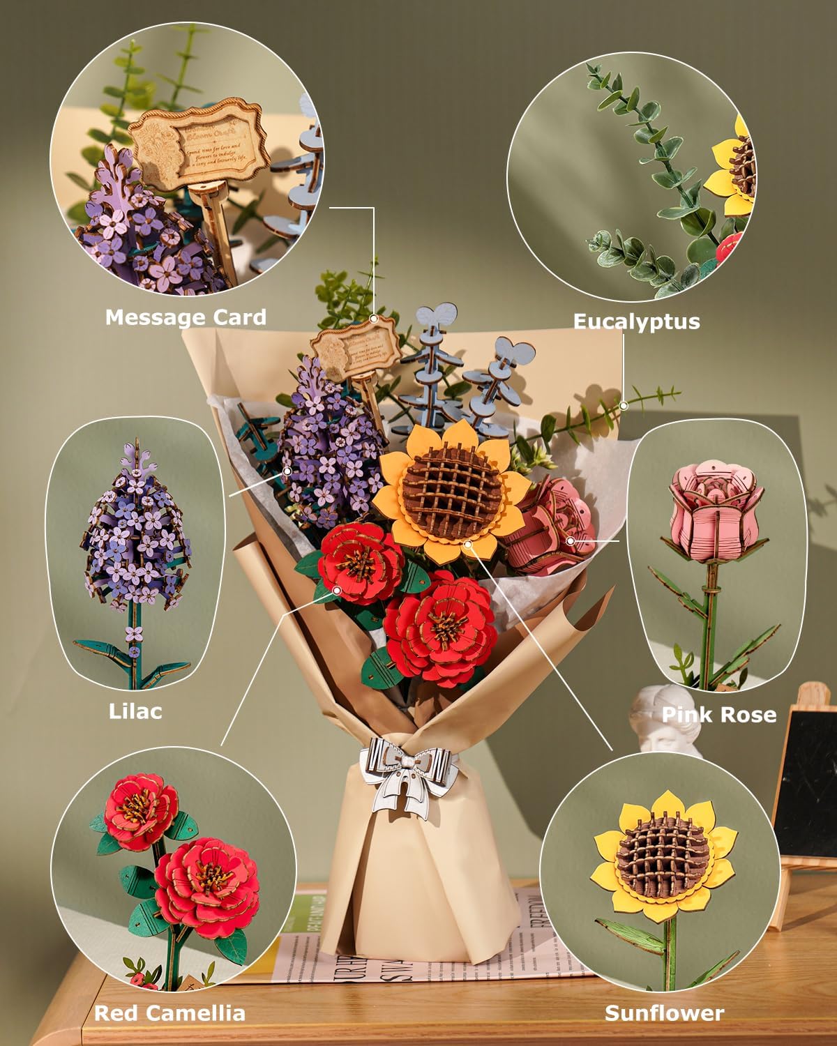 Flower Blossom Cart DIY Miniature 3D Puzzle Kit
