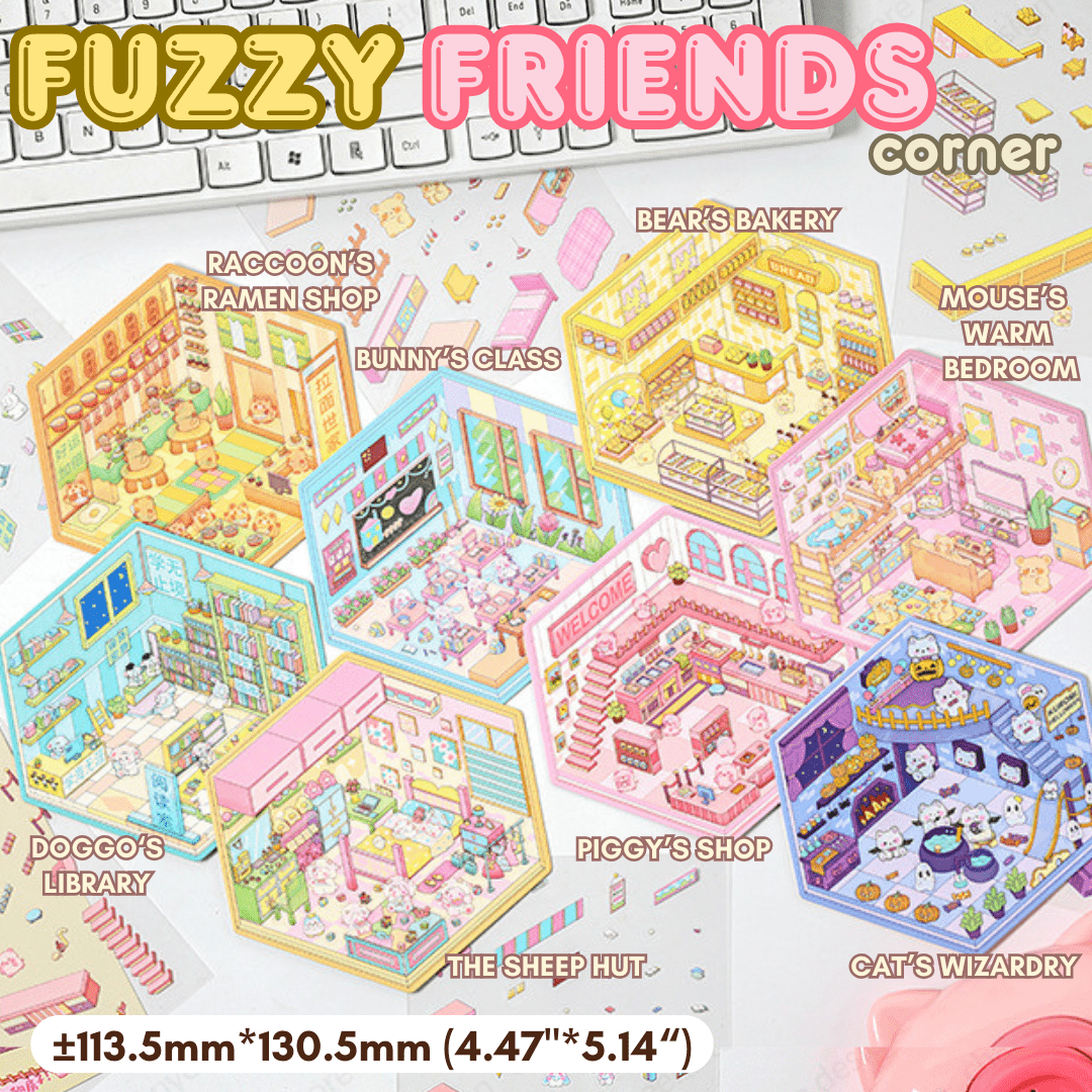 Fuzzy Friends Corner - Stick n’ Scene 3D DIY Scene Stickers Therapy - DIYRICLE