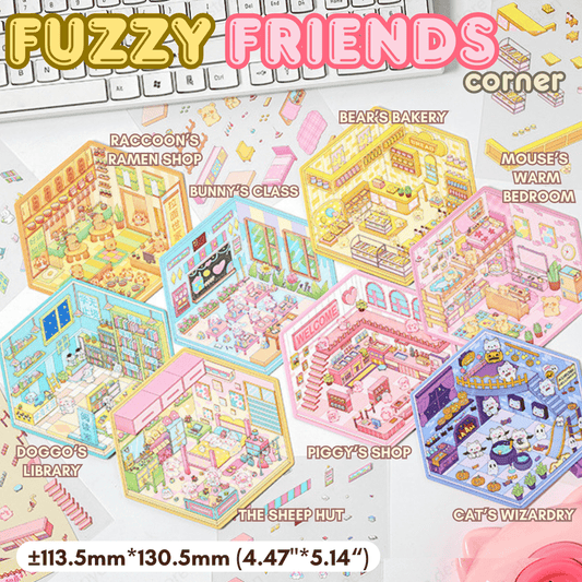 Fuzzy Friends Corner - Stick n’ Scene 3D DIY Scene Stickers Therapy - DIYRICLE