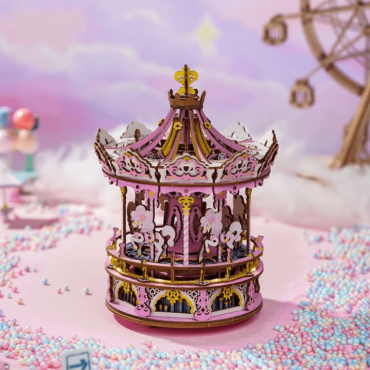 Romantic Carousel Mechanical Music Box 3D Wooden Puzzle