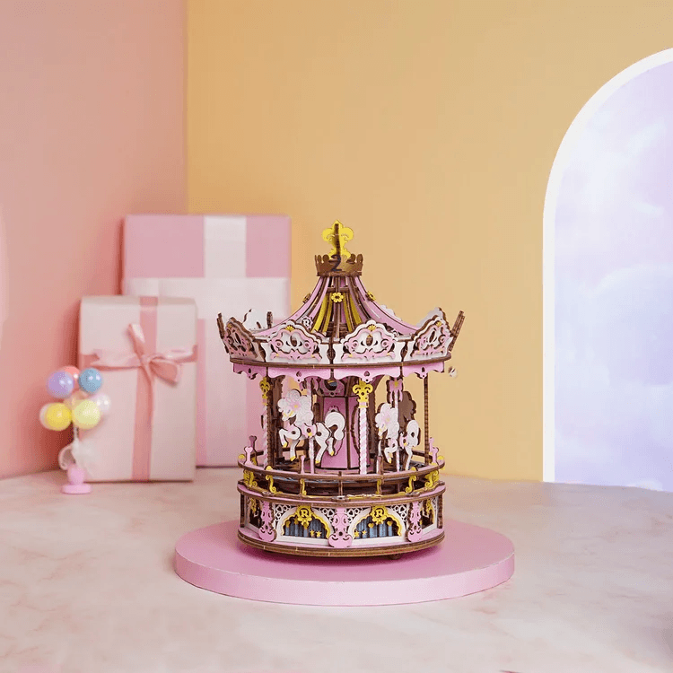 Romantic Carousel Mechanical Music Box 3D Wooden Puzzle