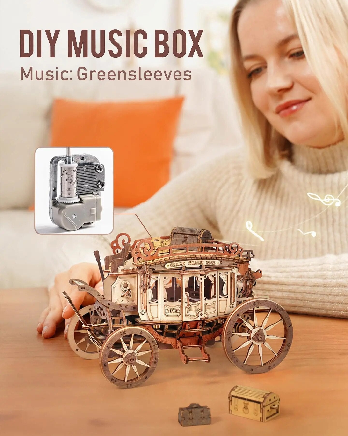Stagecoach Mechanical Music Box 3D Wooden Puzzle
