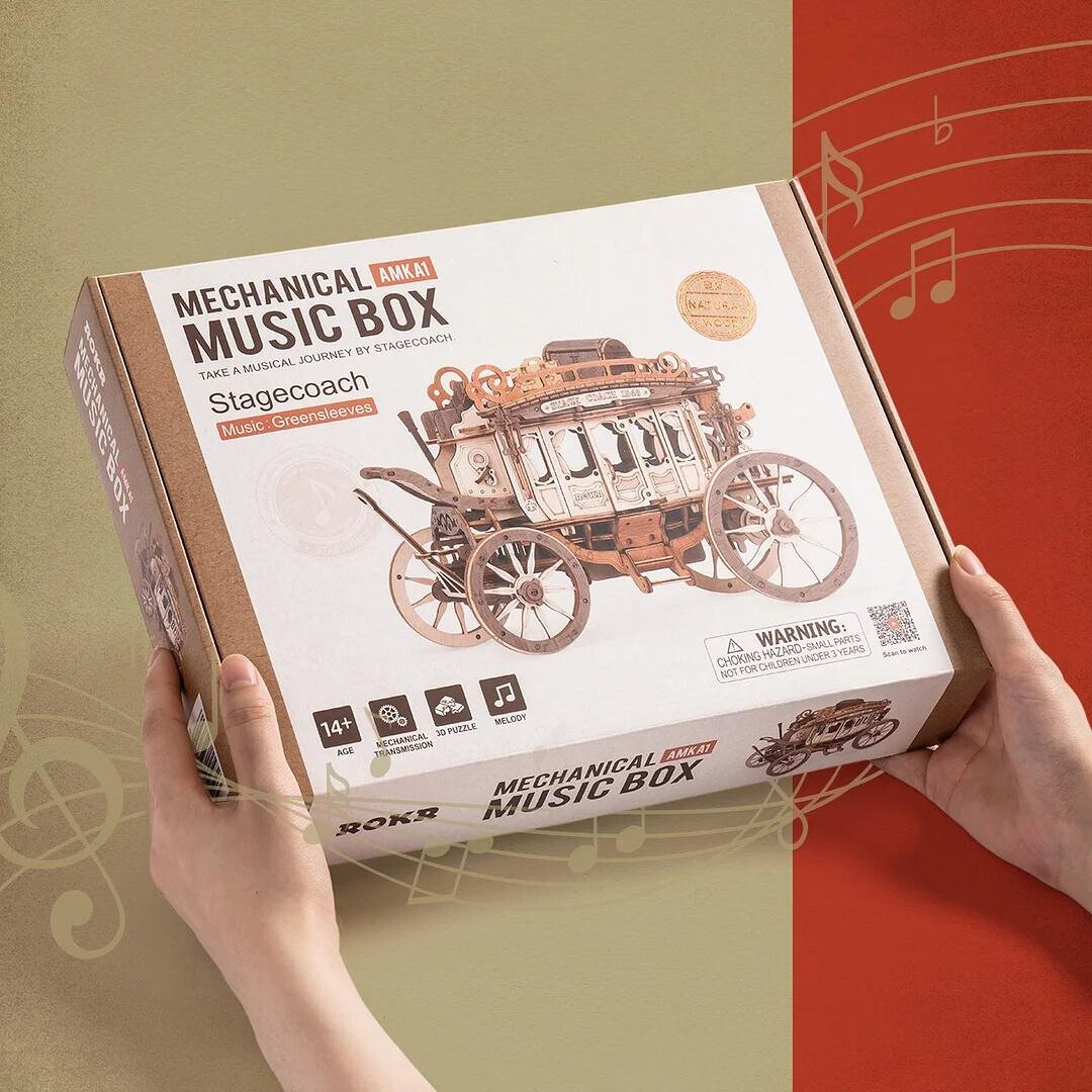Stagecoach Mechanical Music Box 3D Wooden Puzzle