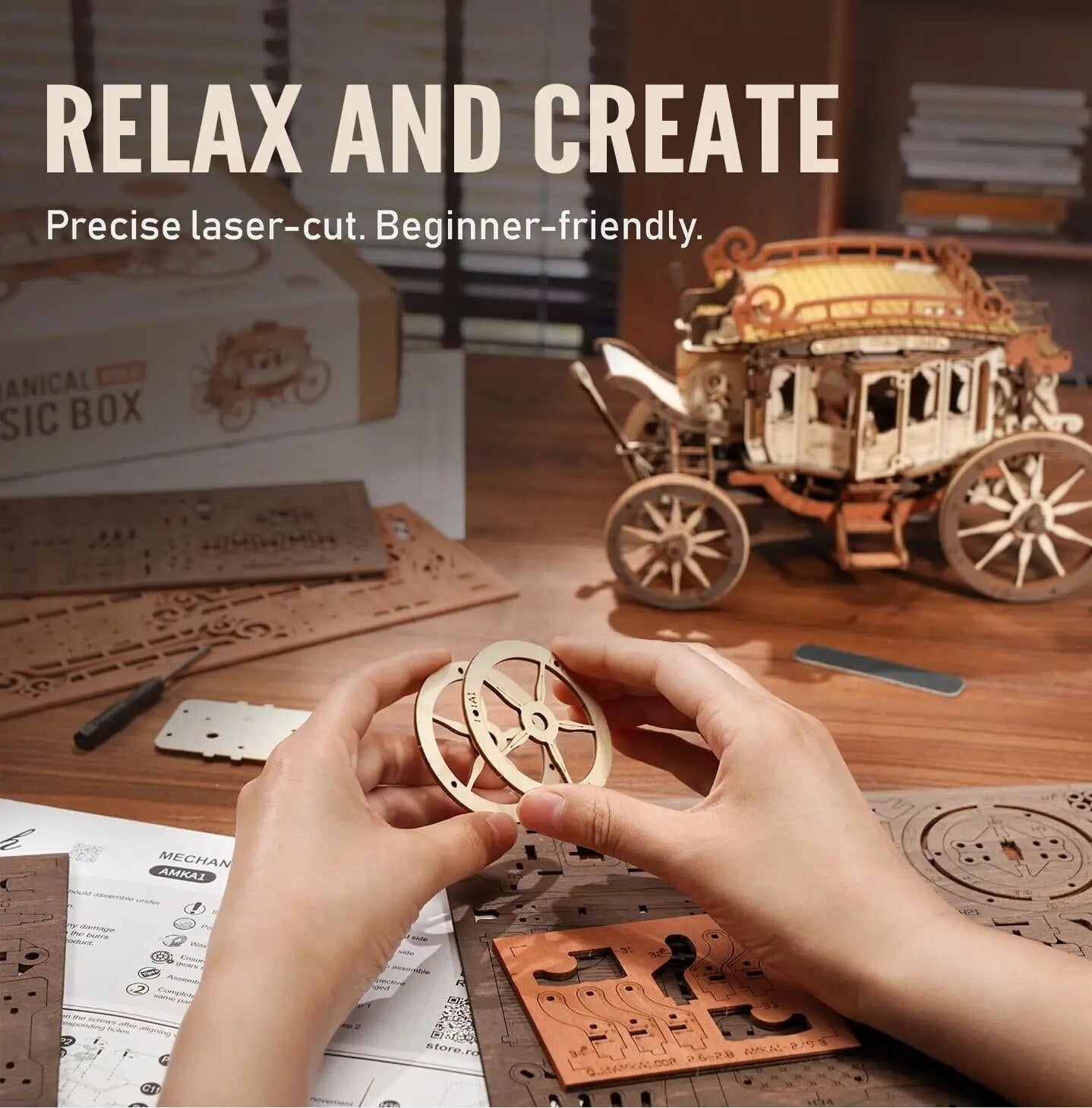 Stagecoach Mechanical Music Box 3D Wooden Puzzle