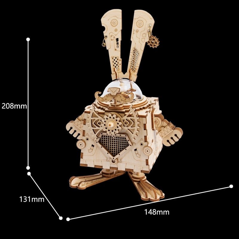 Steampunk Bunny Music Box 3D Wooden Puzzle
