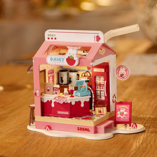Strawberry Milk Box - Food Box Shop DIY Miniature House Kit - DIYRICLE