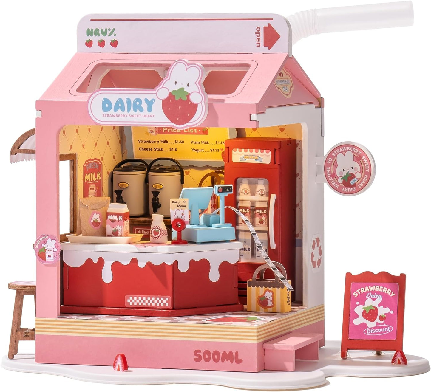 Strawberry Milk Box - Food Box Shop DIY Miniature House Kit