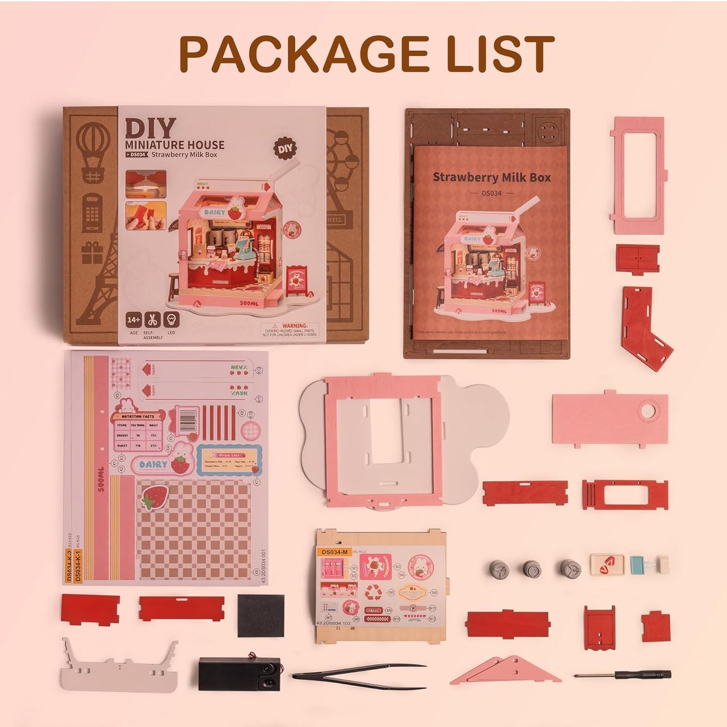 Strawberry Milk Box - Food Box Shop DIY Miniature House Kit