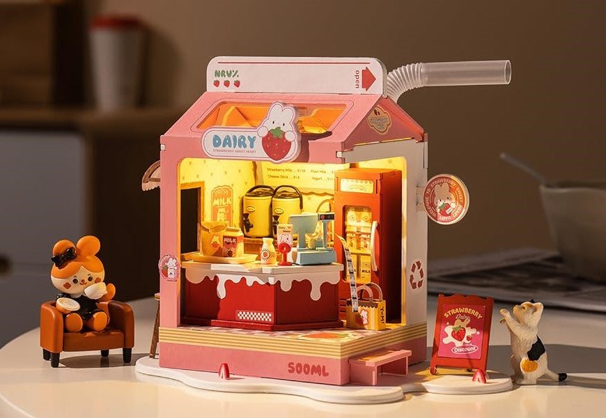 Strawberry Milk Box - Food Box Shop DIY Miniature House Kit