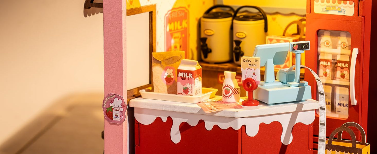 Strawberry Milk Box - Food Box Shop DIY Miniature House Kit