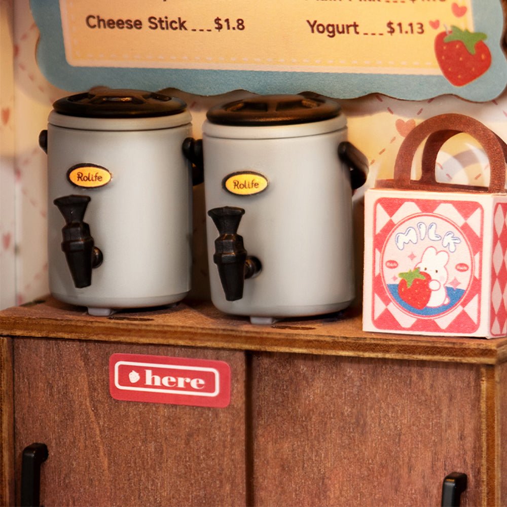 Strawberry Milk Box - Food Box Shop DIY Miniature House Kit