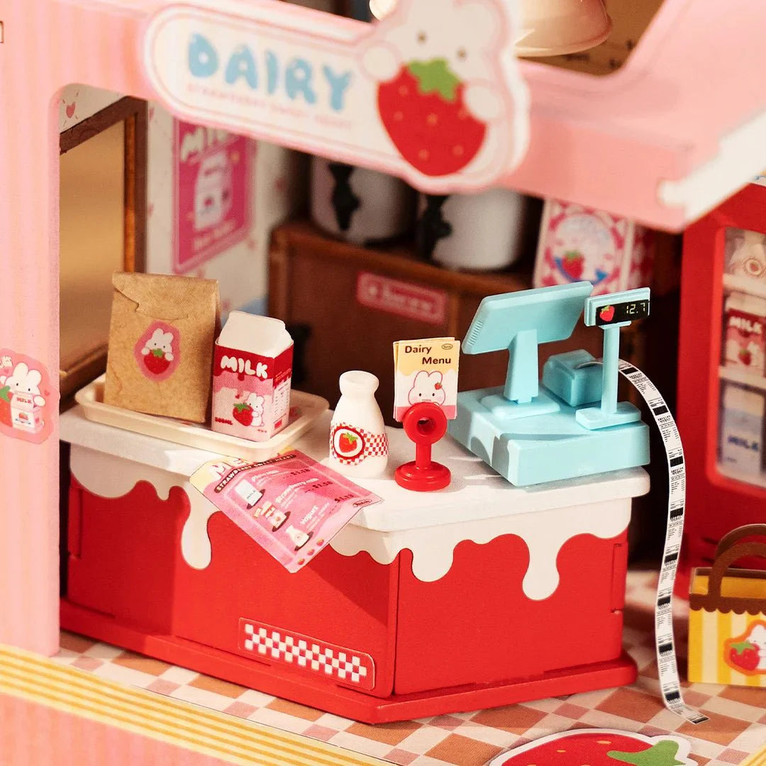Strawberry Milk Box - Food Box Shop DIY Miniature House Kit