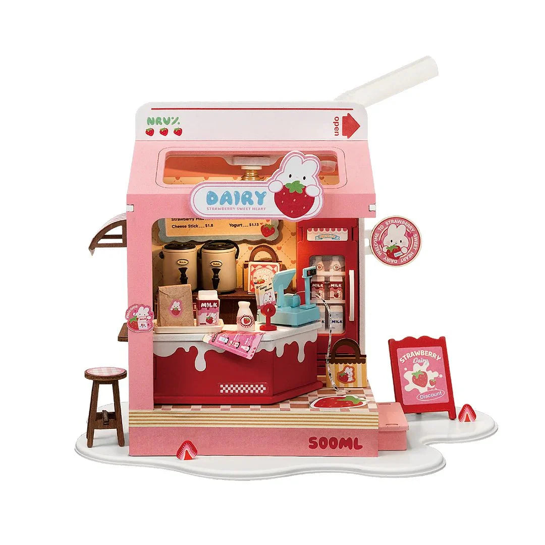 Strawberry Milk Box - Food Box Shop DIY Miniature House Kit