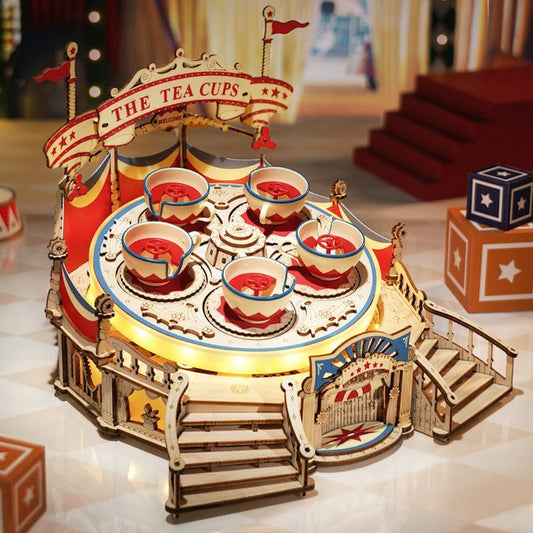 Tilt-A-Whirl Spinning Cups DIY Music Box 3D Wooden Puzzle - Diyricle™