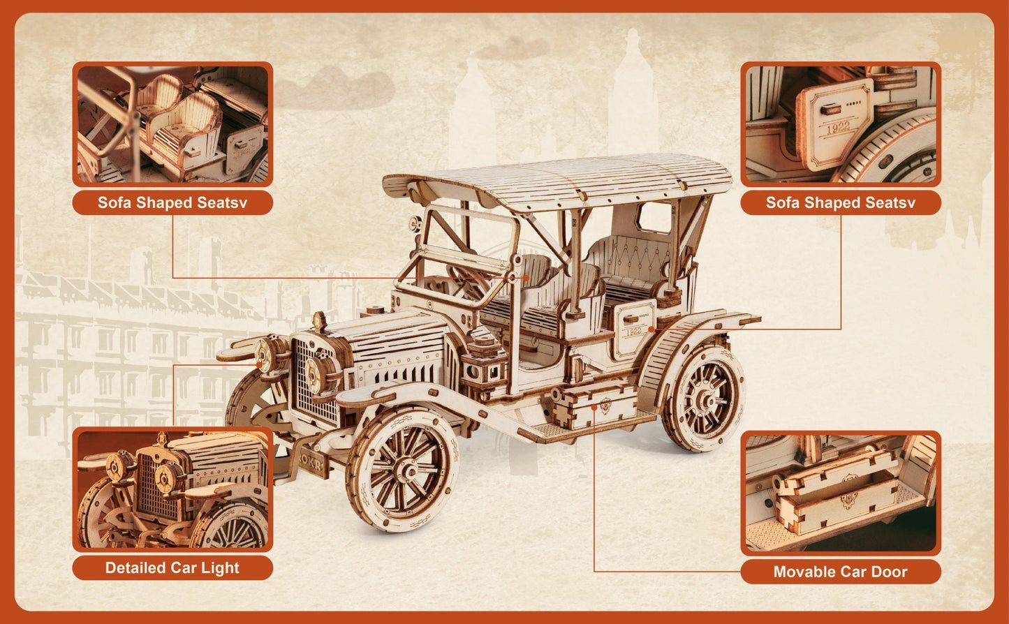 Vintage Retro Car 3D Wooden Puzzle